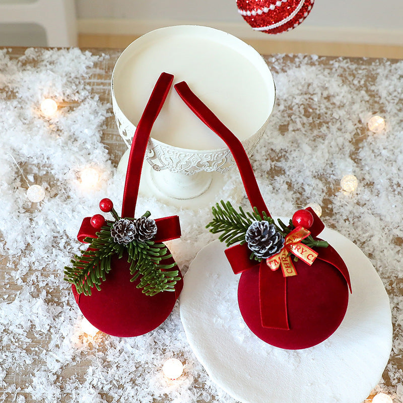Luxe Flocked Christmas Ornaments – Scandinavian-Inspired Holiday Décor in Wine Red
