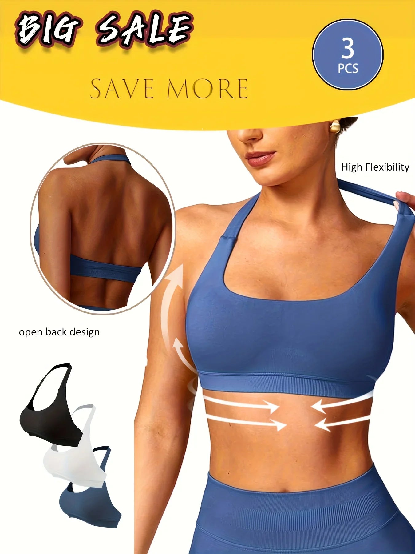3-Pack Women’s Yoga Bras – Breathable, Seamless & Comfortable - LunaStore