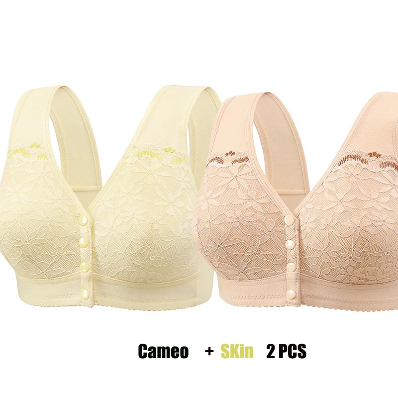 Two bras, one in cameo color and the other in skin tone, on a white background.