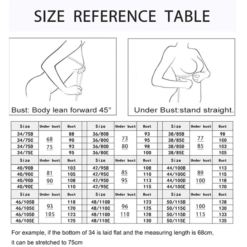 Size reference chart for clothing with measurements in centimeters