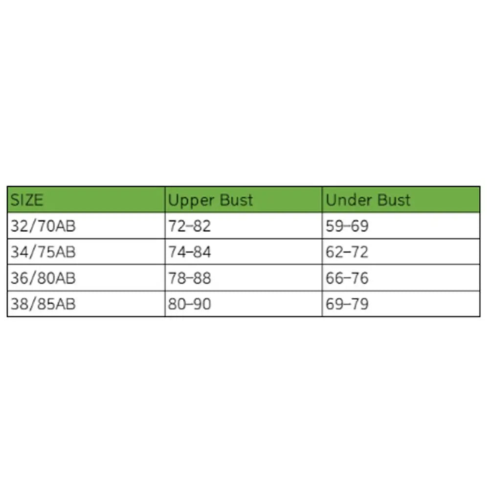 Measurement chart for upper and under bust sizes on a white background