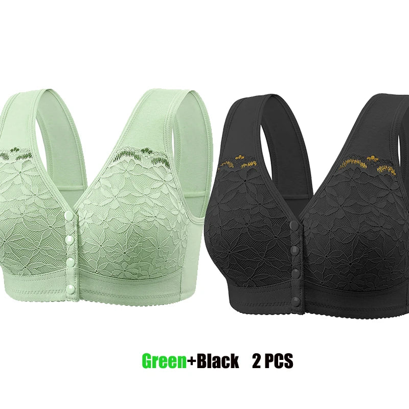 Two bras, one green and one black, on a white background with text indicating color and quantity.