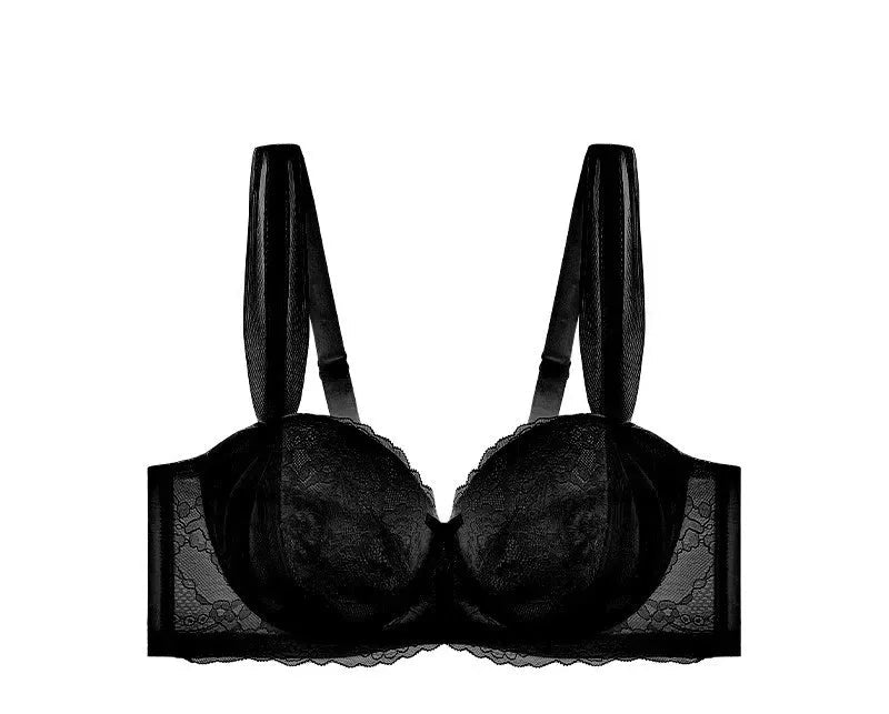 Black lace bra on a white background