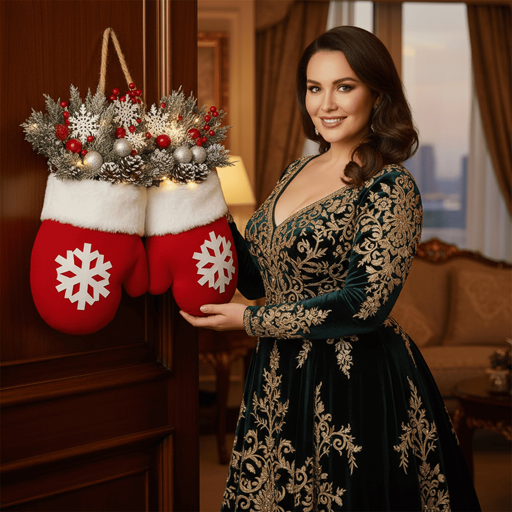 Artisan Floral Christmas Wreath – Glove-Shaped Holiday Door Décor