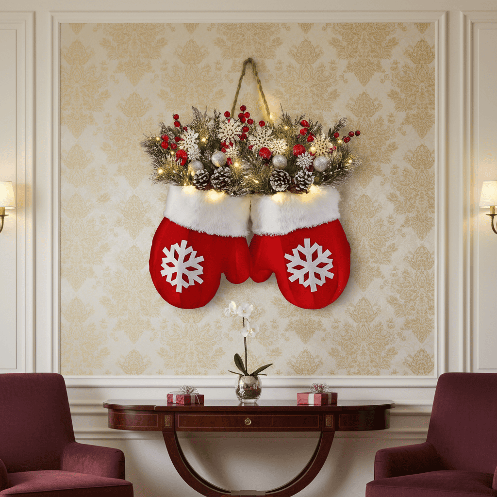 Artisan Floral Christmas Wreath – Glove-Shaped Holiday Door Décor