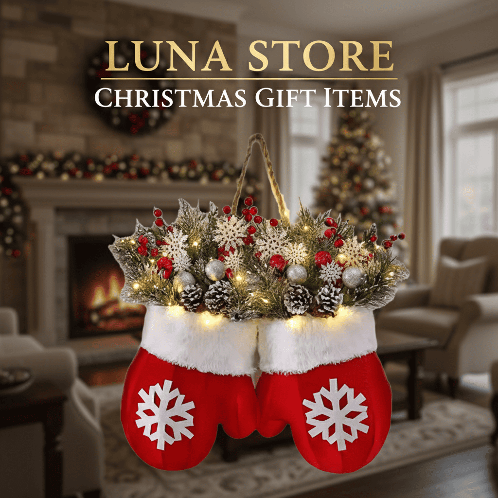 Artisan Floral Christmas Wreath – Glove-Shaped Holiday Door Décor